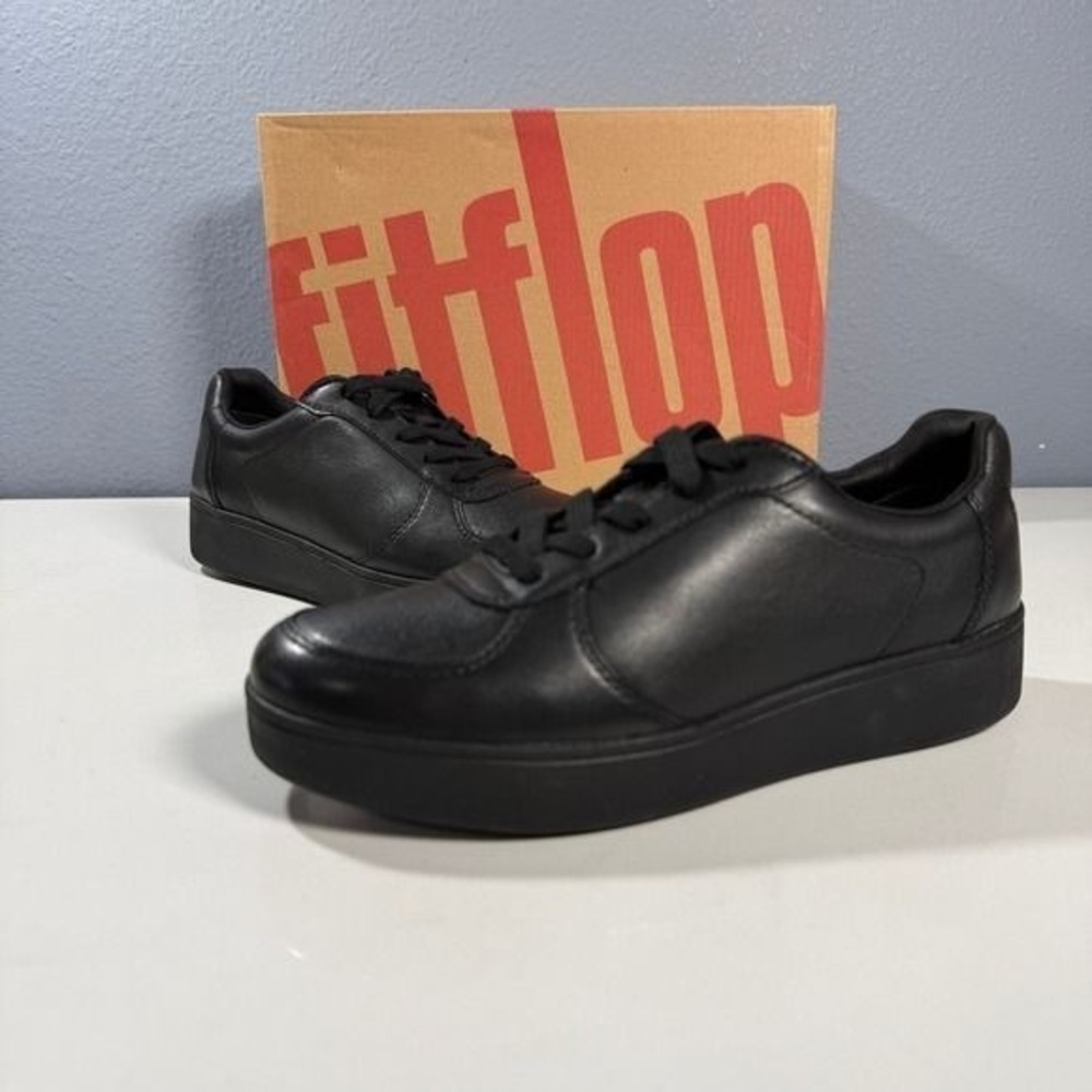 FitFlop Rally Sneakers Women US 5‎ Black NEW Leather Low Top Comfort GL7-090